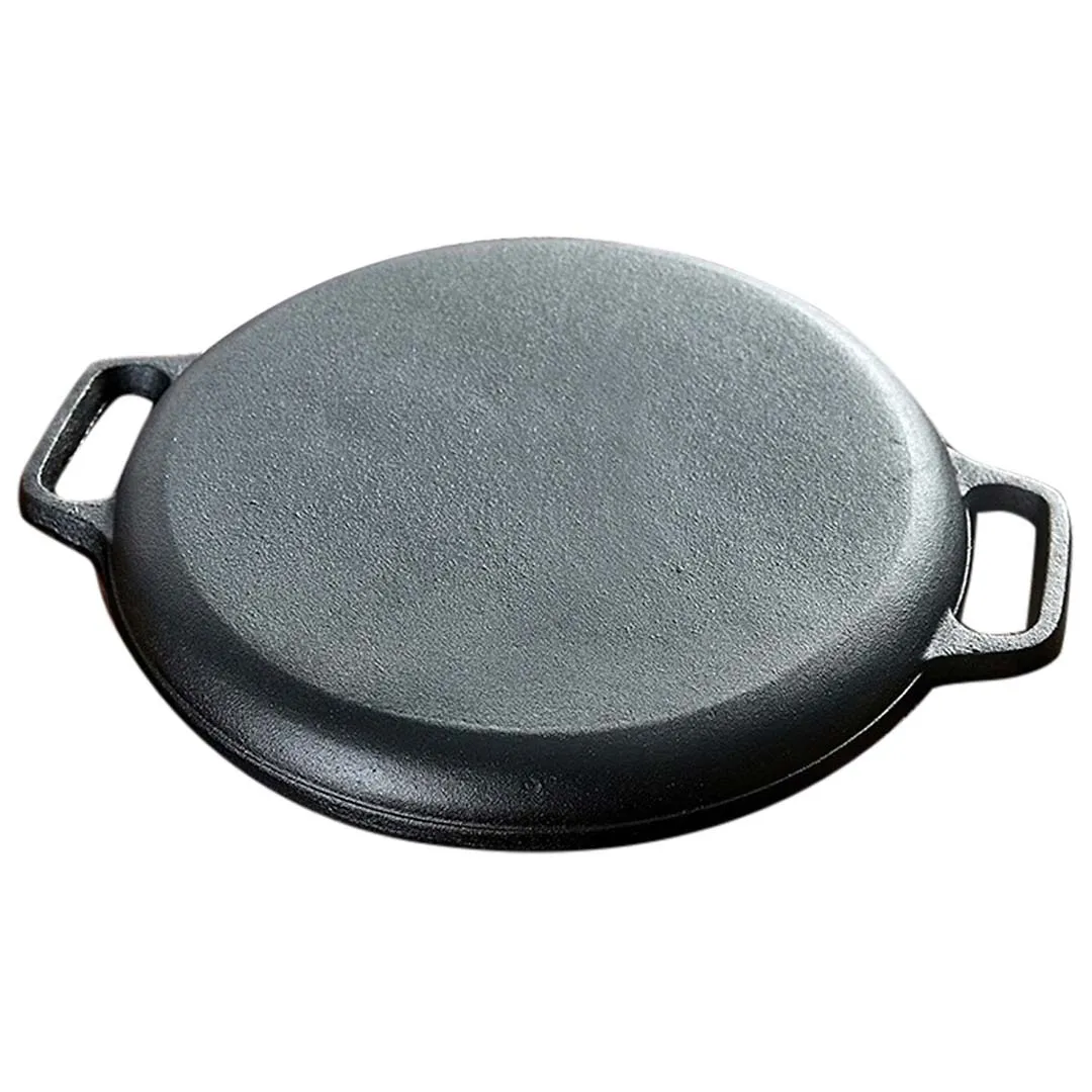 2X Cast Iron 35cm Frying Pan Skillet Coating Steak Sizzle Platter - Premium
