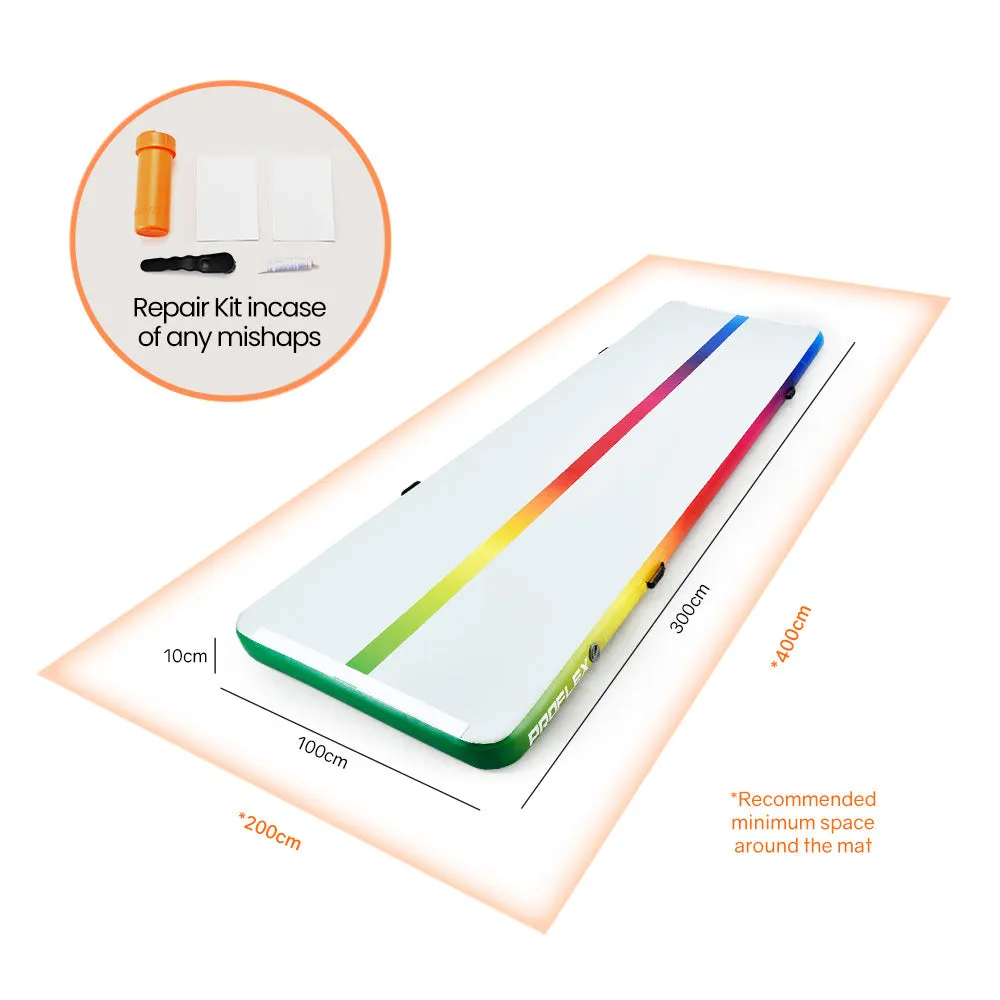 300x100x10cm Inflatable Air Track Mat | Tumbling Gymnastics | Multi-Coloured | with Electric Pump