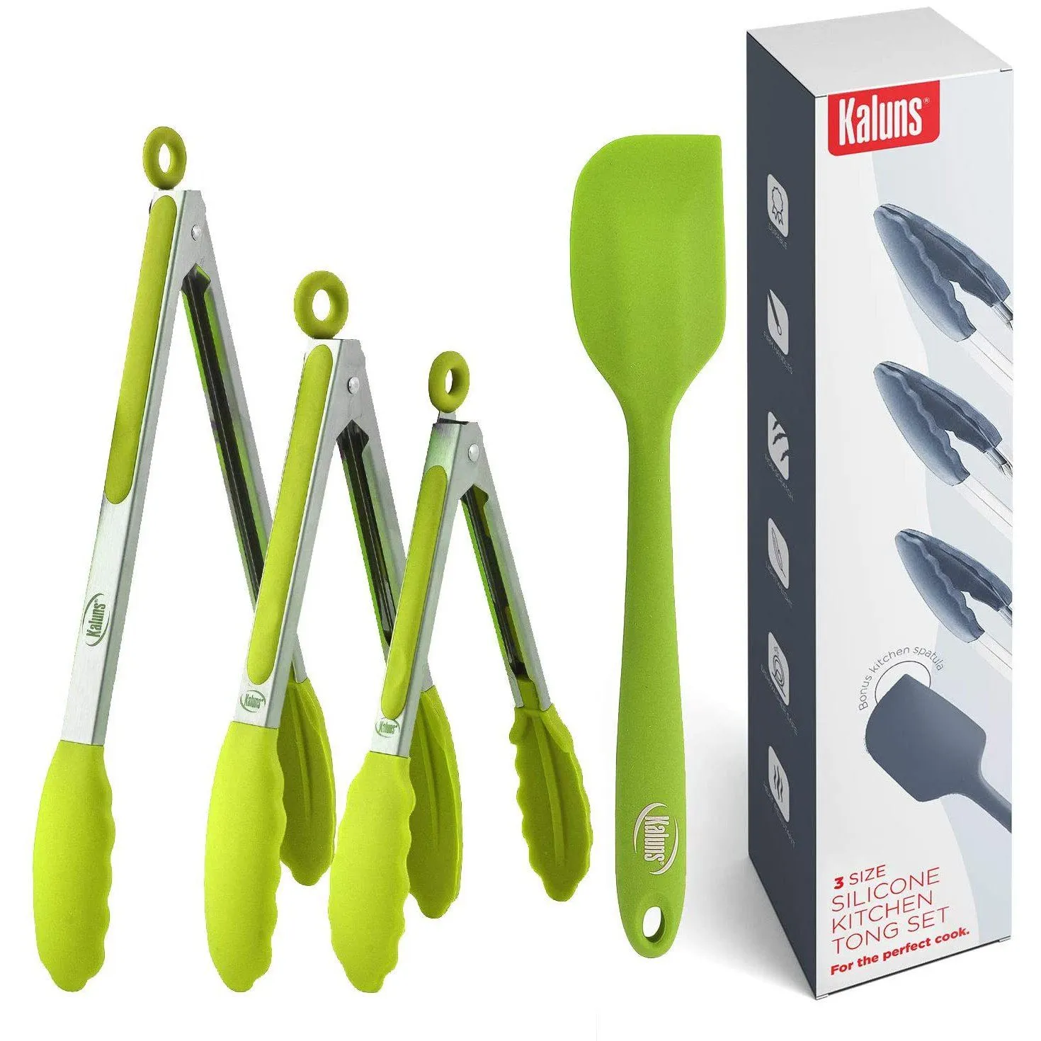4-Pack: Kaluns Kitchen Tongs for Cooking with Silicone Spatula