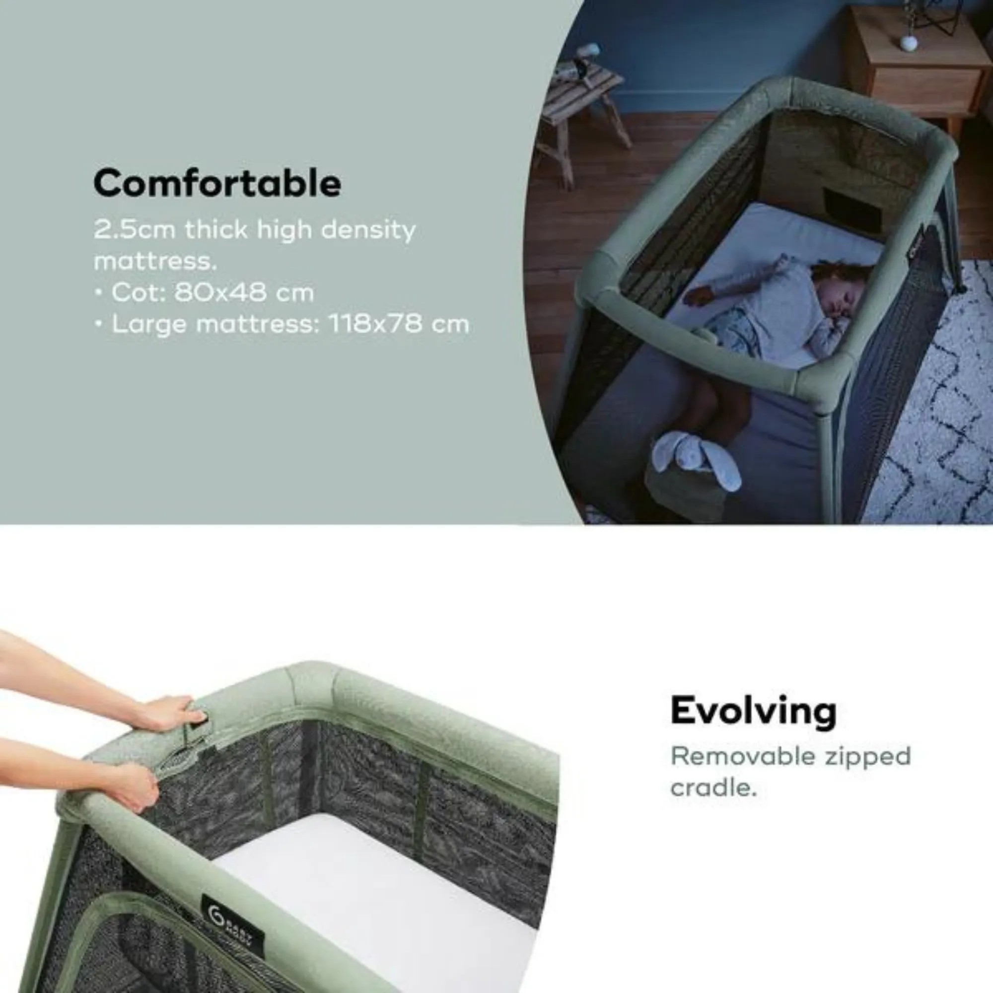 BABYMOOV 3-in-1 Moov and Comfy Travel Crib and Bed