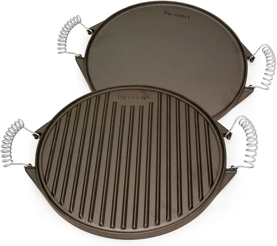 Cast Iron Round Reversible Griddle with Wire Handles