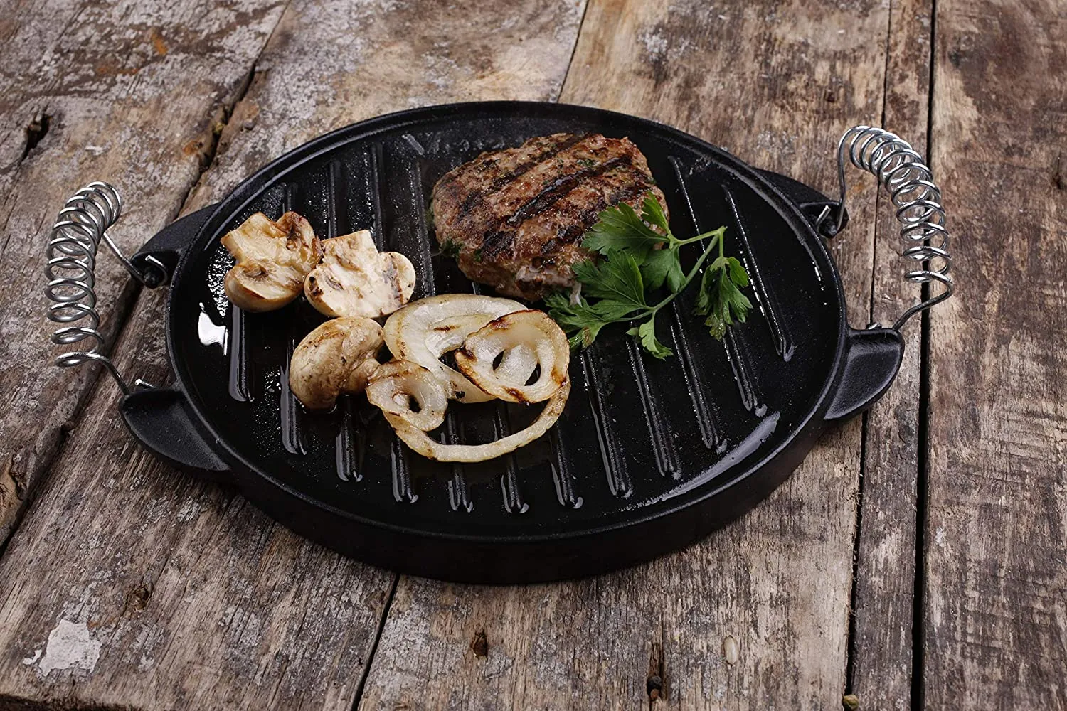 Cast Iron Round Reversible Griddle with Wire Handles