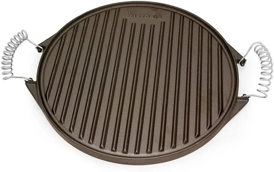 Cast Iron Round Reversible Griddle with Wire Handles
