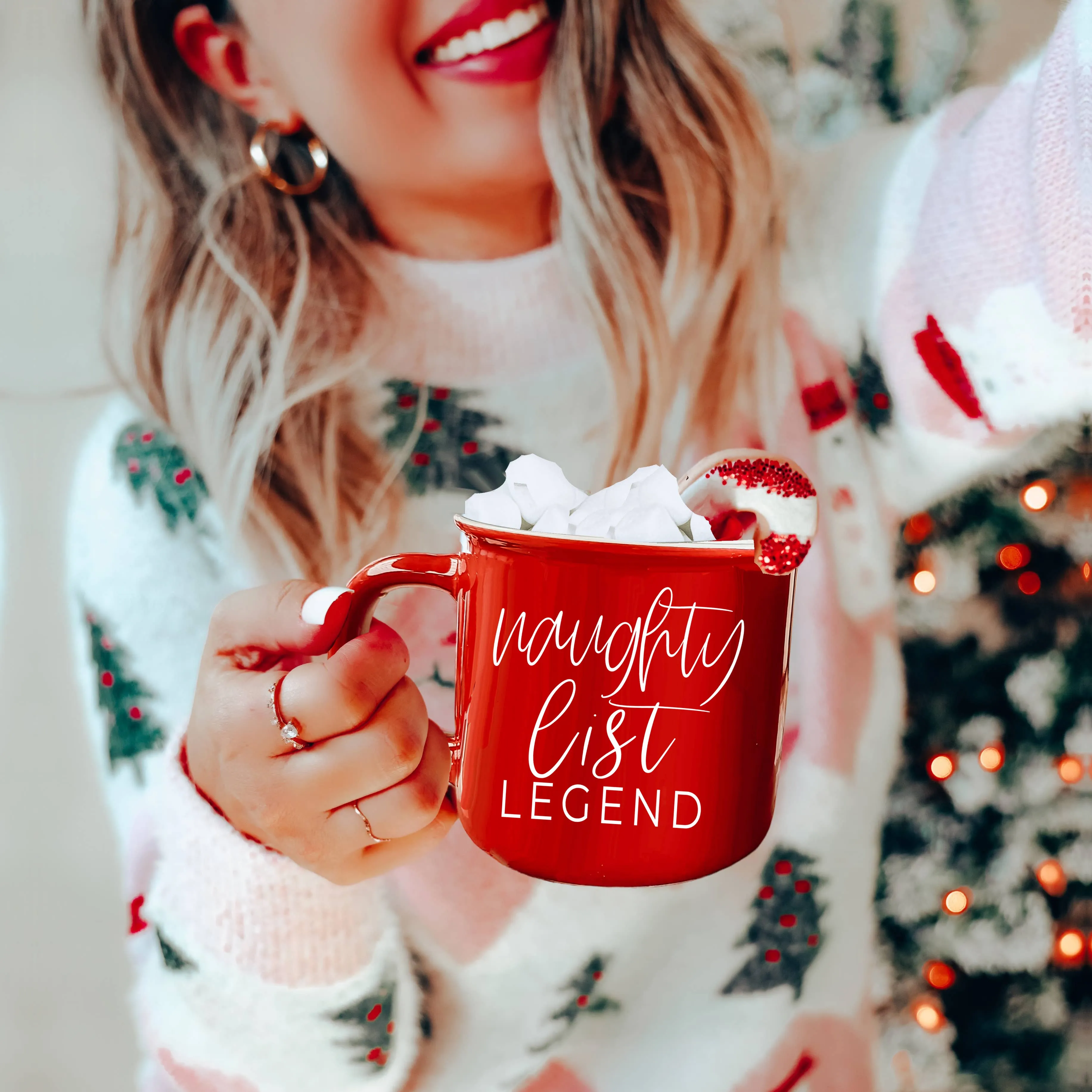 Christmas Coffee Mugs Ceramic, Red   Green Holiday Drinkware: Red Mug / Jingle Jingle