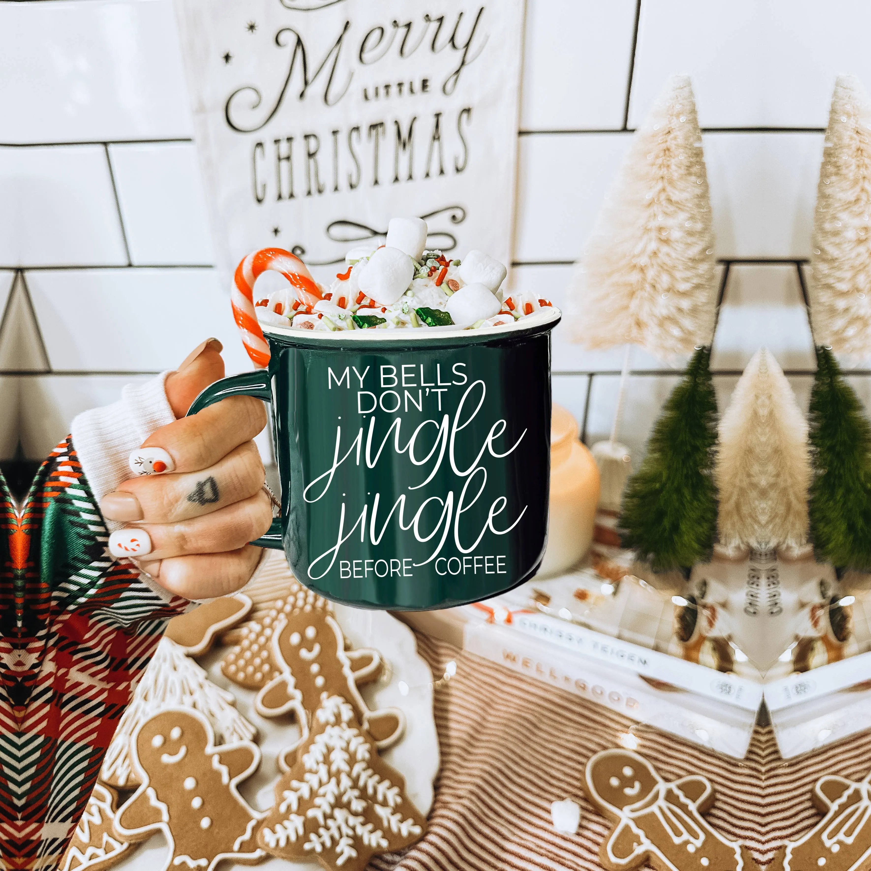 Christmas Coffee Mugs Ceramic, Red   Green Holiday Drinkware: Red Mug / Jingle Jingle