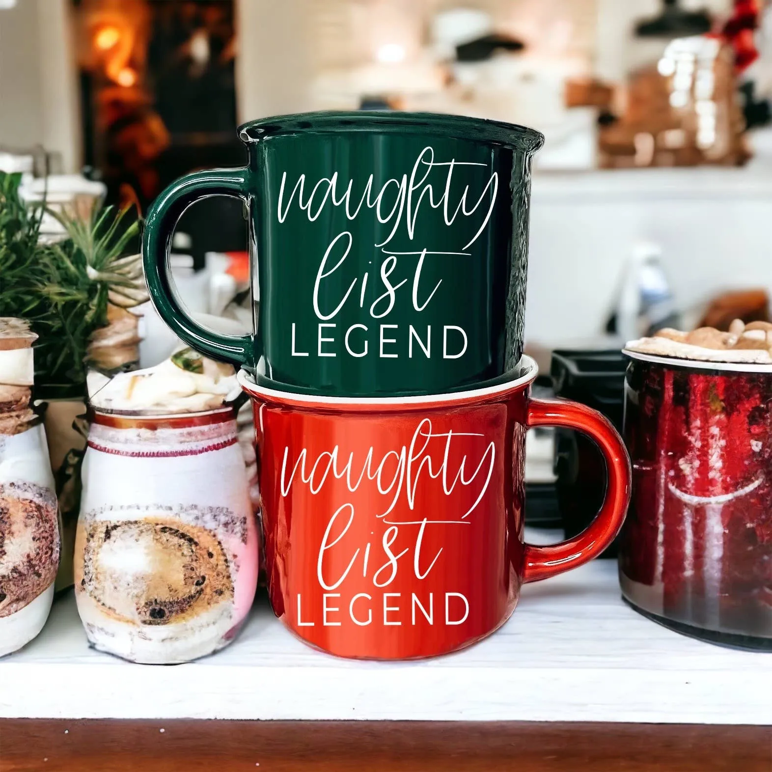 Christmas Coffee Mugs Ceramic, Red   Green Holiday Drinkware: Red Mug / Jingle Jingle