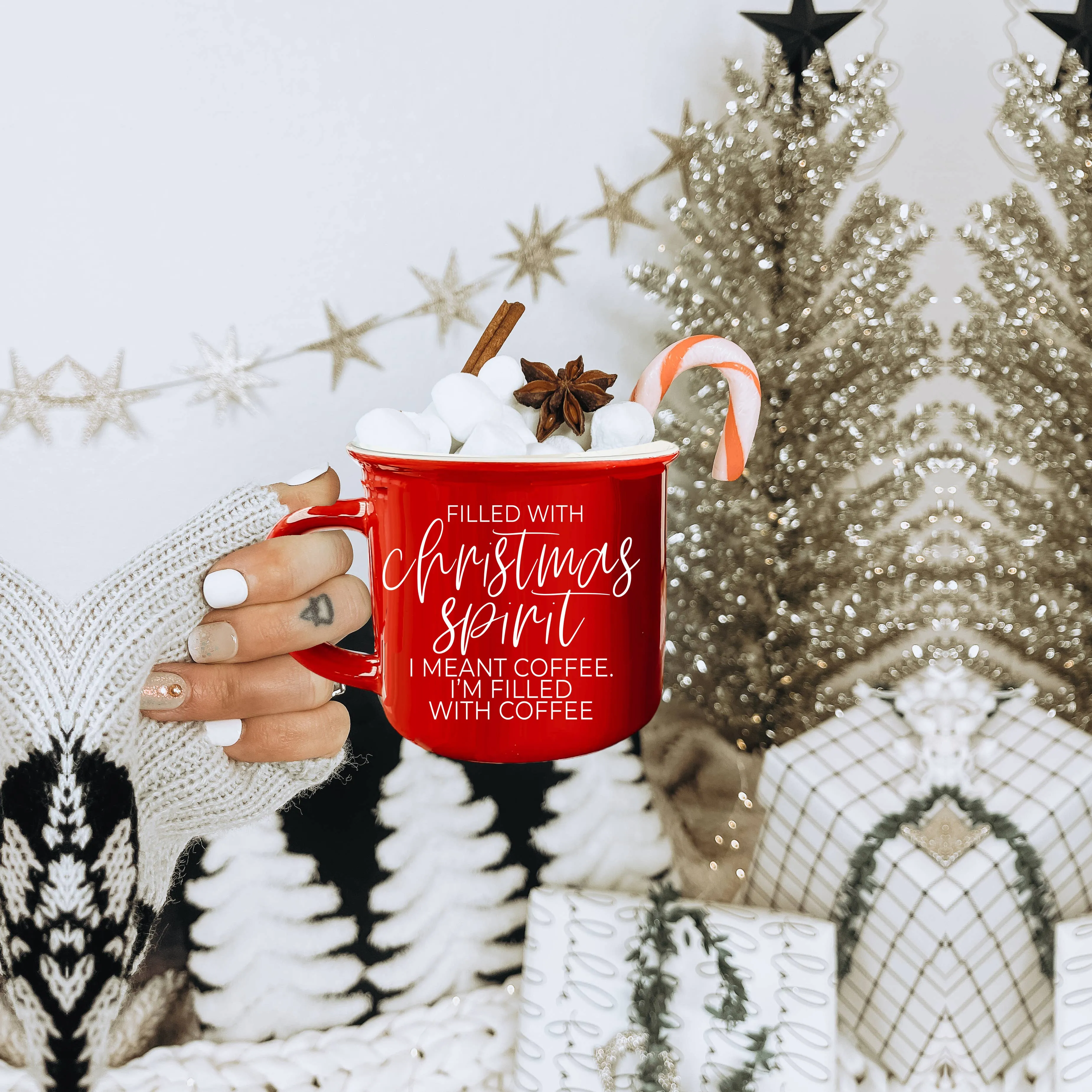 Christmas Coffee Mugs Ceramic, Red   Green Holiday Drinkware: Red Mug / Jingle Jingle