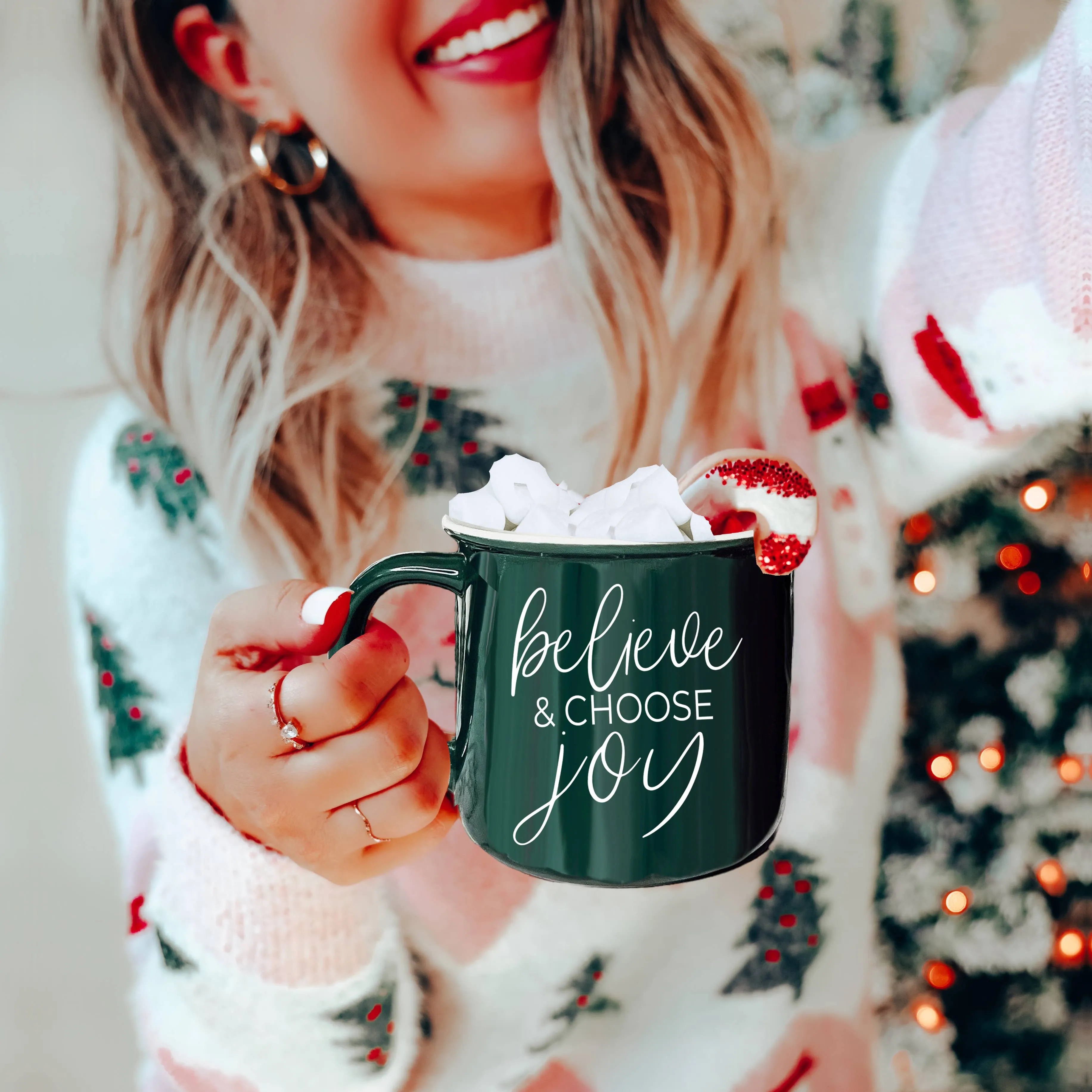 Christmas Coffee Mugs Ceramic, Red   Green Holiday Drinkware: Red Mug / Jingle Jingle
