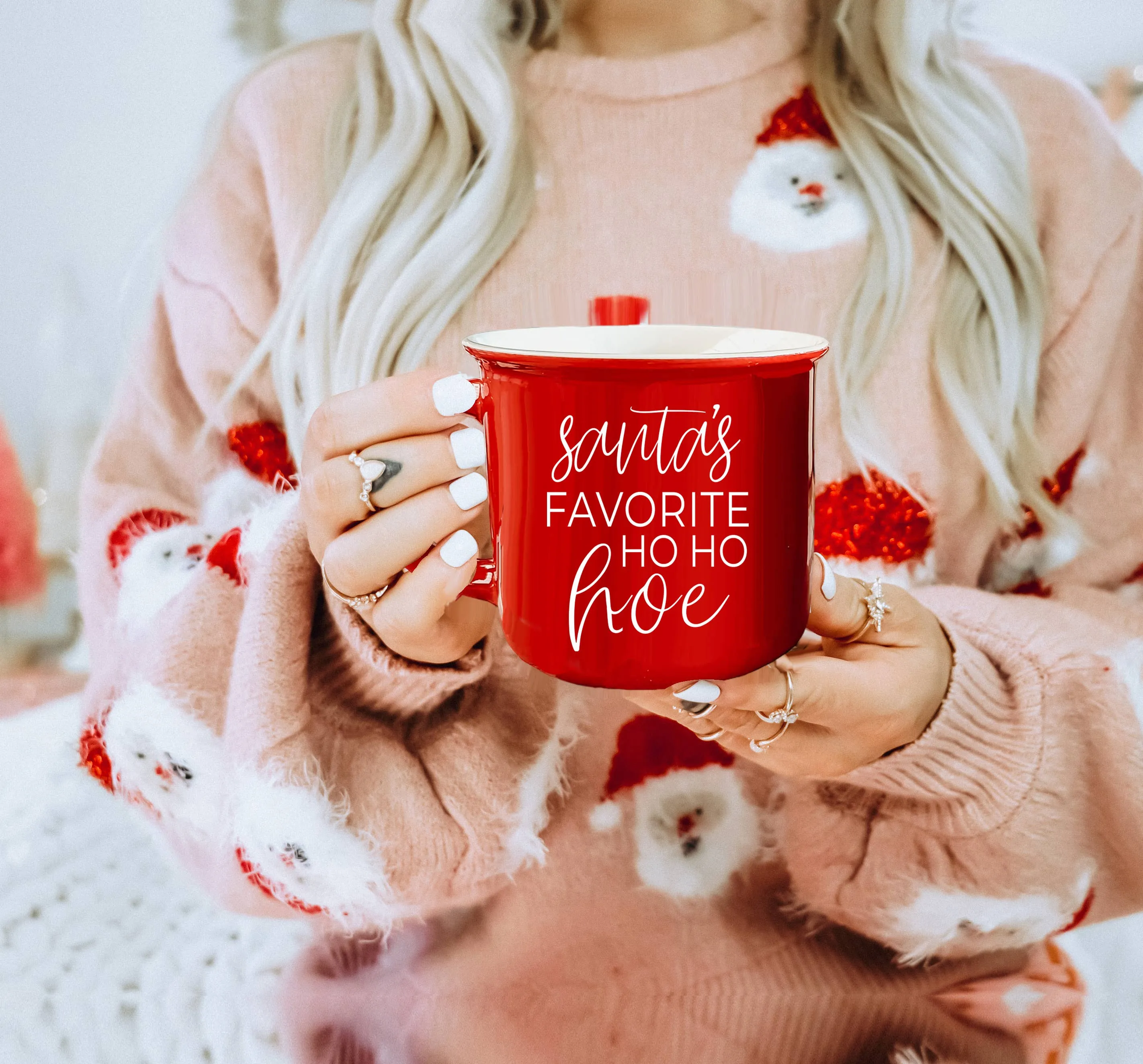 Christmas Coffee Mugs Ceramic, Red   Green Holiday Drinkware: Red Mug / Jingle Jingle