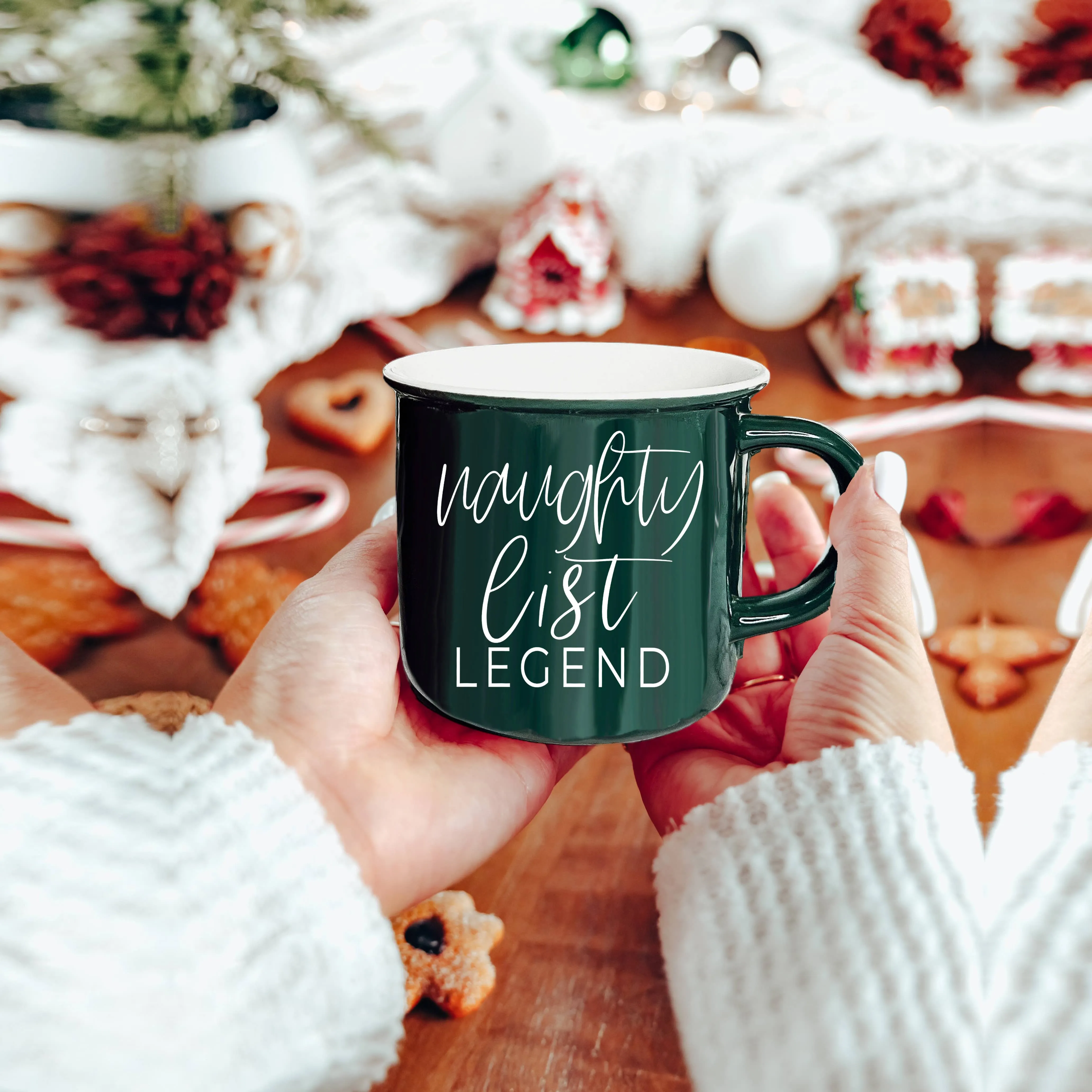 Christmas Coffee Mugs Ceramic, Red   Green Holiday Drinkware: Red Mug / Jingle Jingle