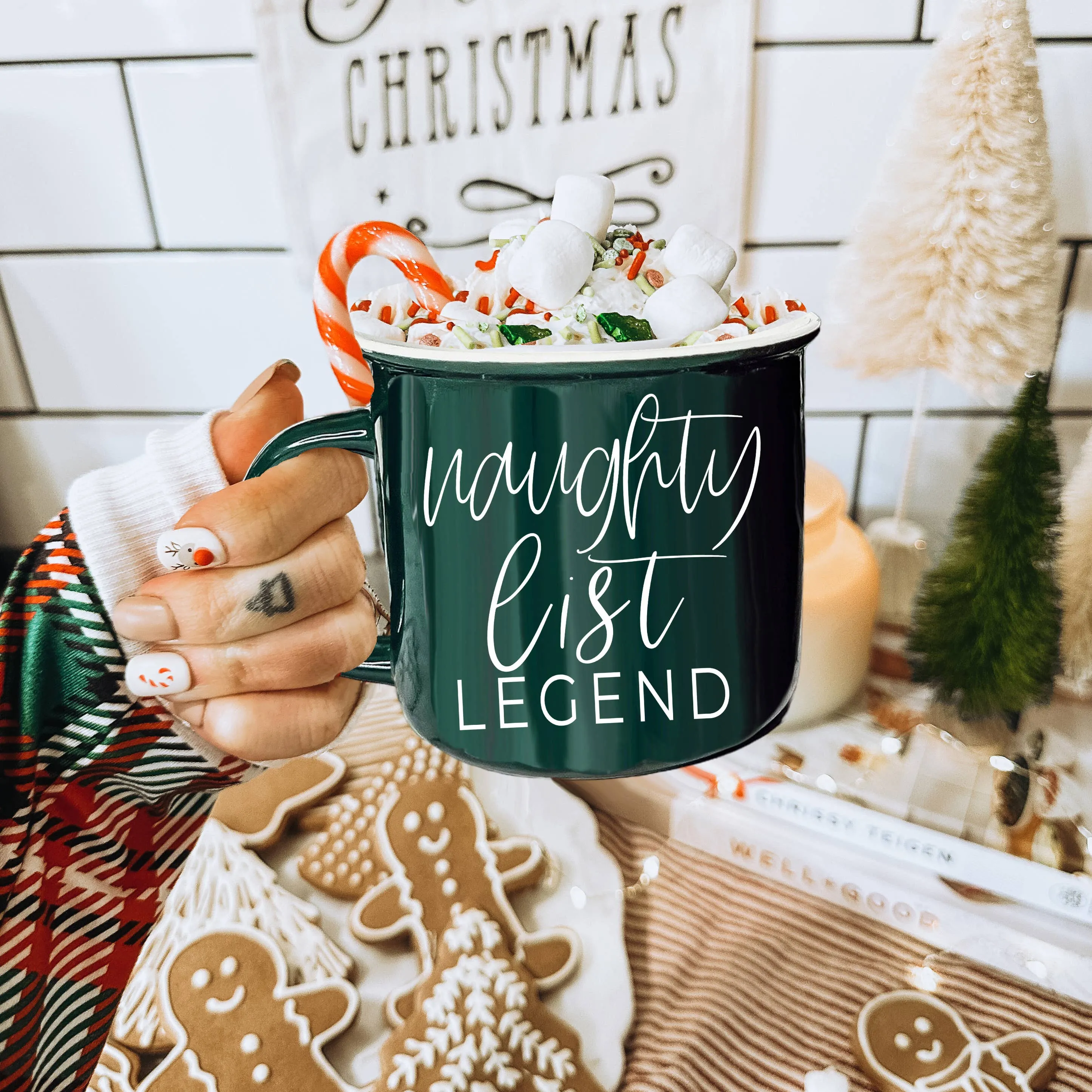 Christmas Coffee Mugs Ceramic, Red   Green Holiday Drinkware: Red Mug / Jingle Jingle