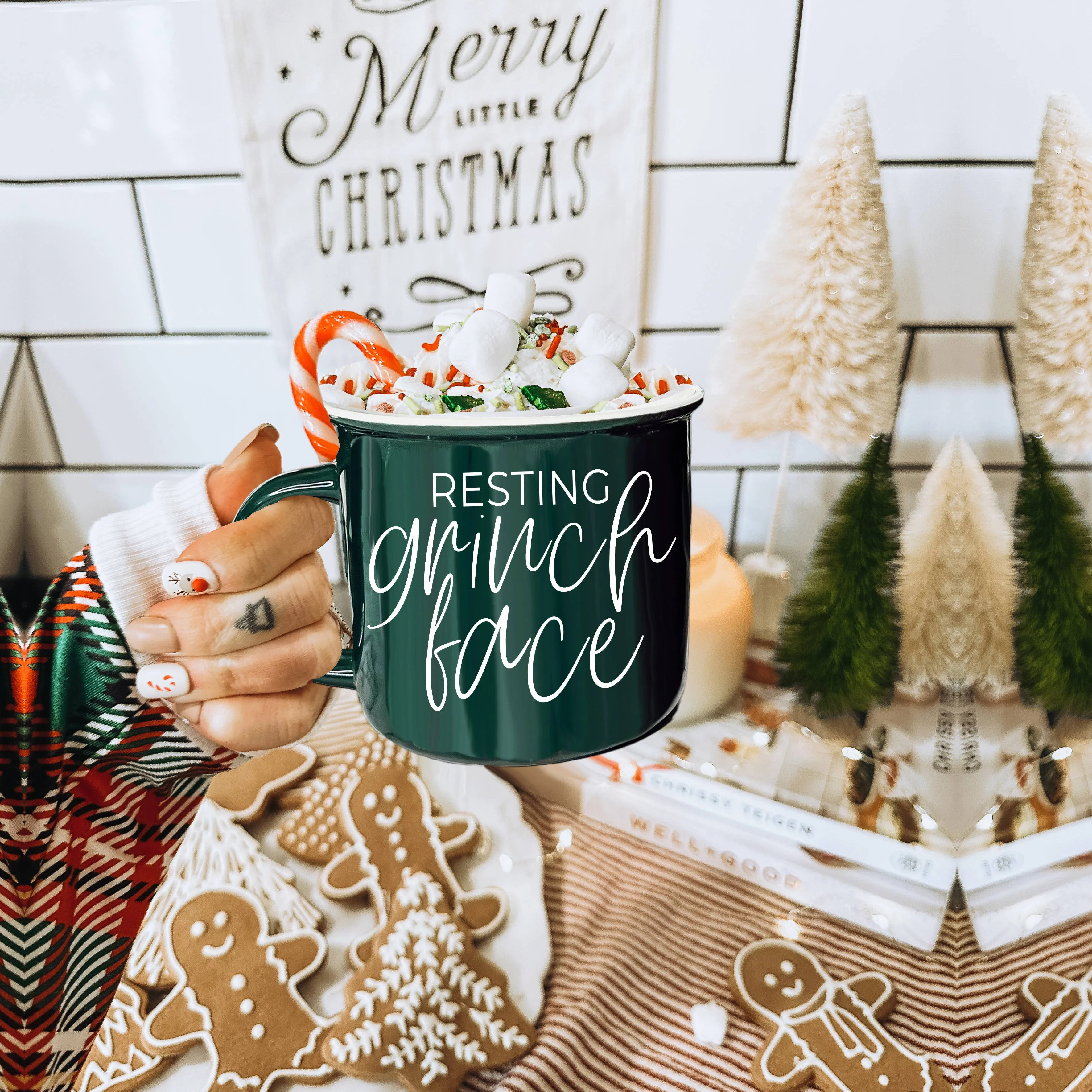 Christmas Coffee Mugs Ceramic, Red   Green Holiday Drinkware: Red Mug / Jingle Jingle