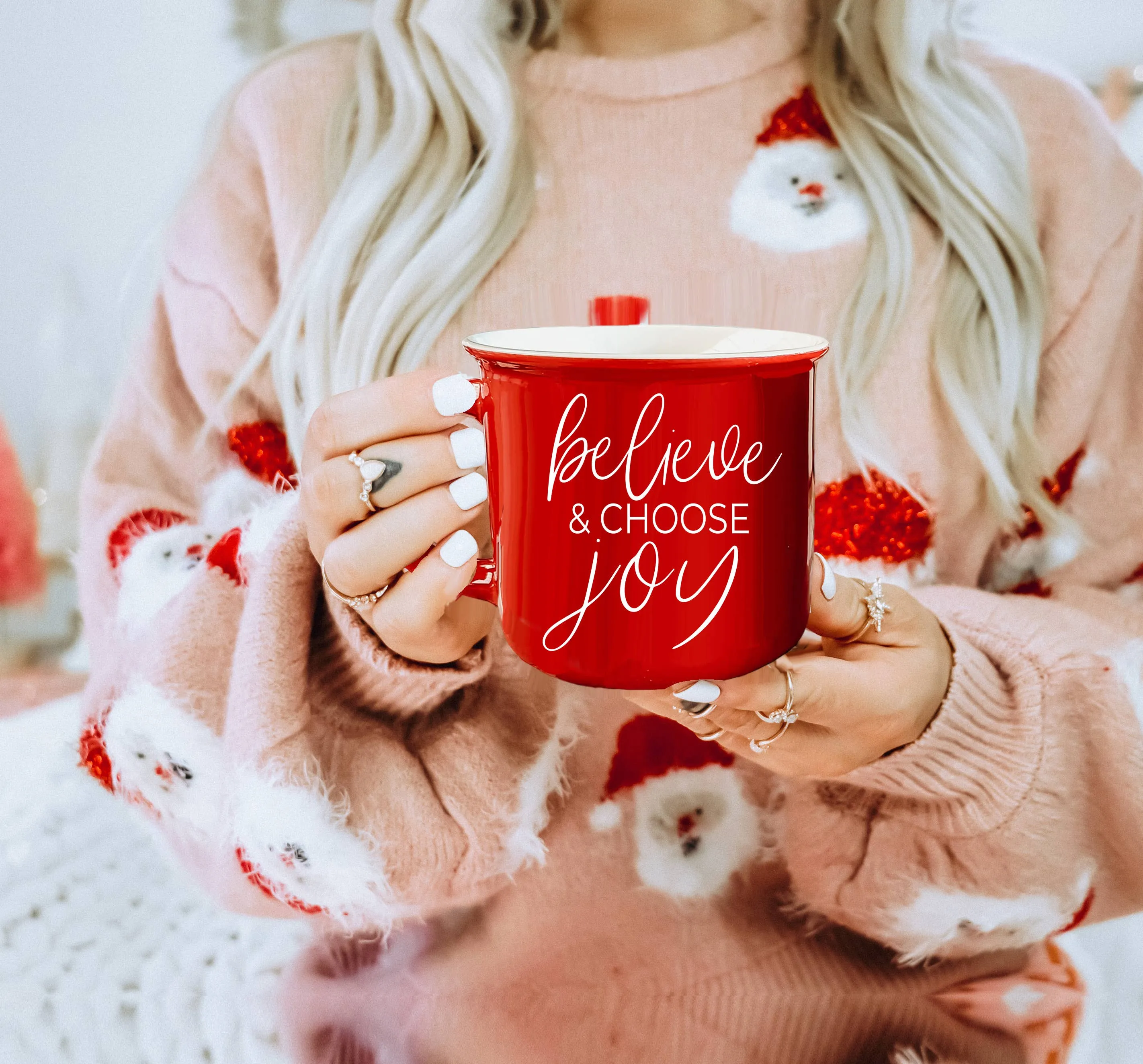 Christmas Coffee Mugs Ceramic, Red   Green Holiday Drinkware: Red Mug / Jingle Jingle