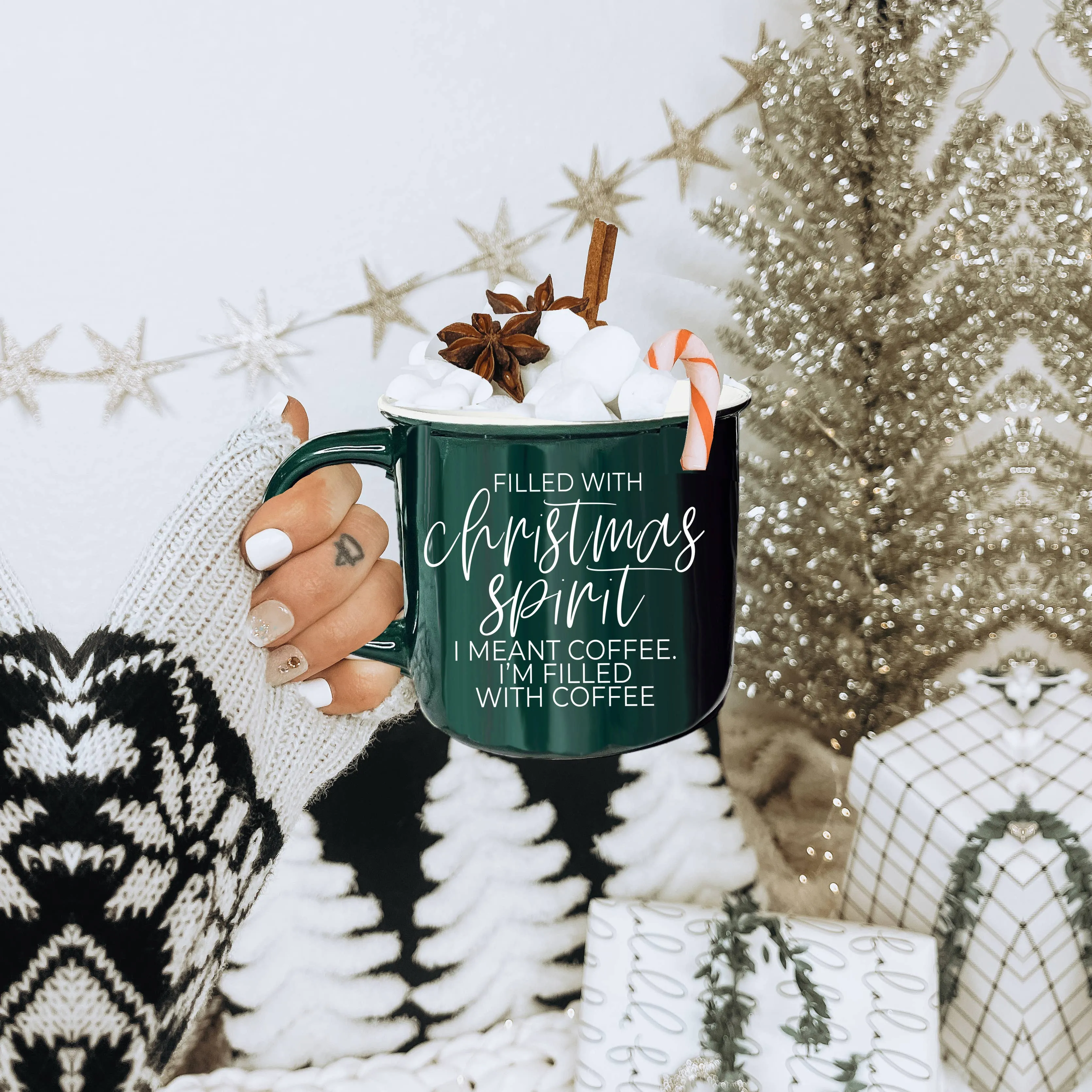 Christmas Coffee Mugs Ceramic, Red   Green Holiday Drinkware: Red Mug / Jingle Jingle