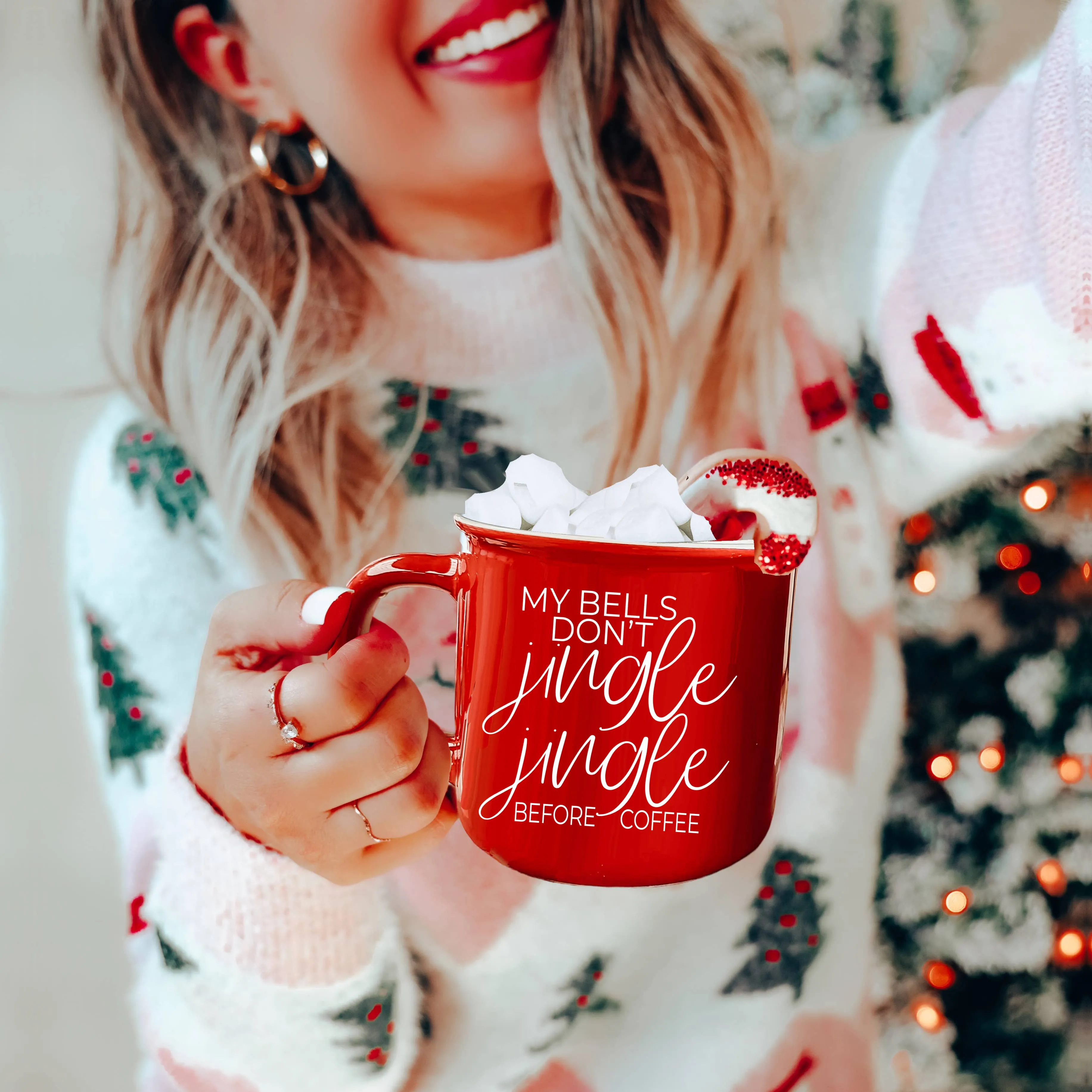 Christmas Coffee Mugs Ceramic, Red   Green Holiday Drinkware: Red Mug / Jingle Jingle