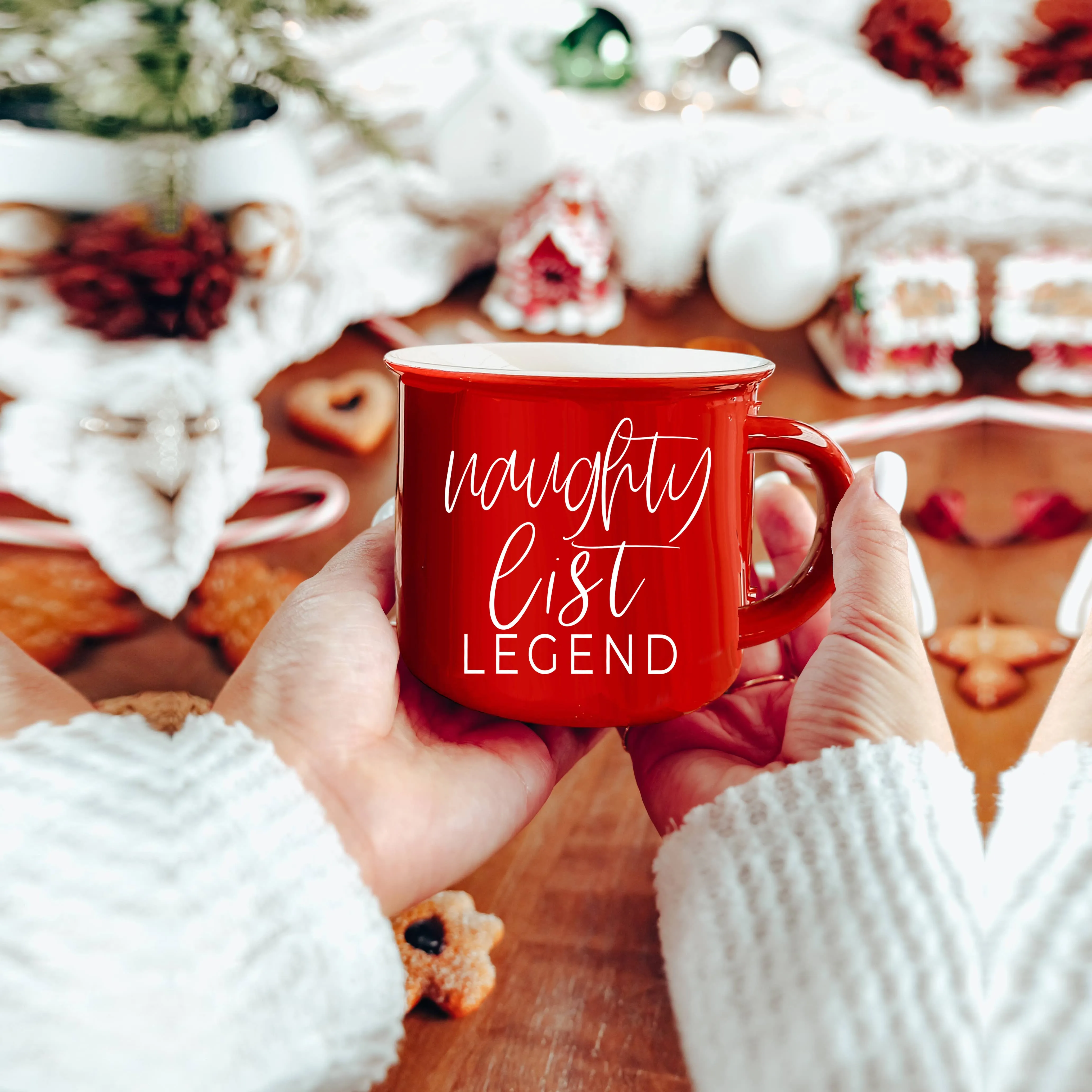 Christmas Coffee Mugs Ceramic, Red   Green Holiday Drinkware: Red Mug / Jingle Jingle