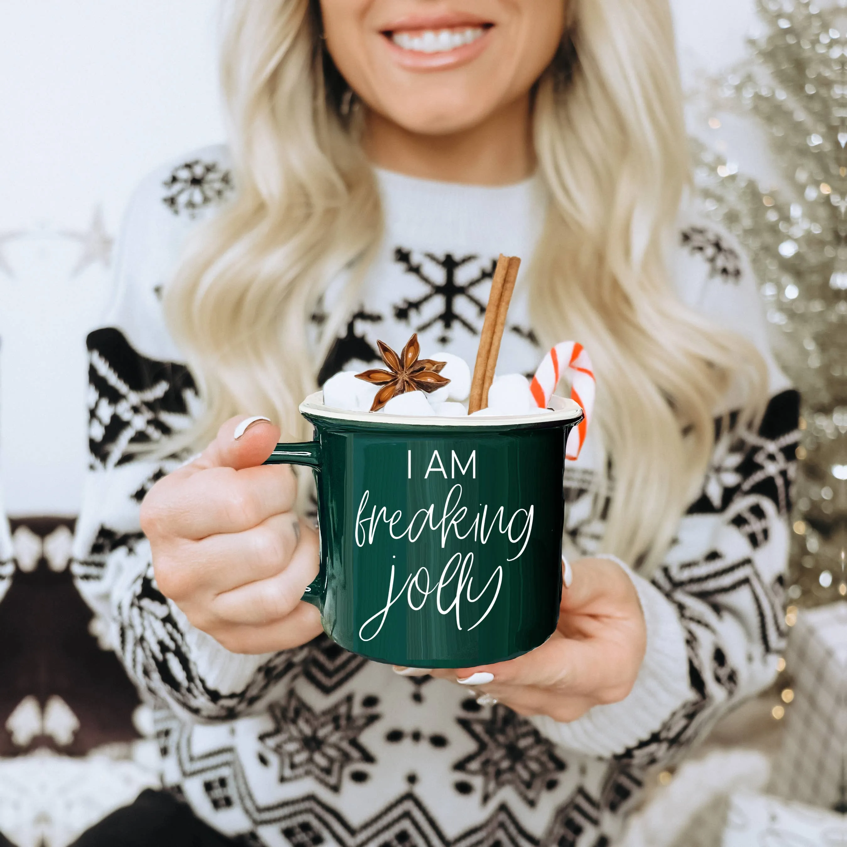 Christmas Coffee Mugs Ceramic, Red   Green Holiday Drinkware: Red Mug / Jingle Jingle