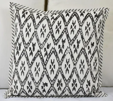 Hand Block Ikat Print Cushion Cover- Black