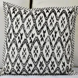 Hand Block Ikat Print Cushion Cover- Black
