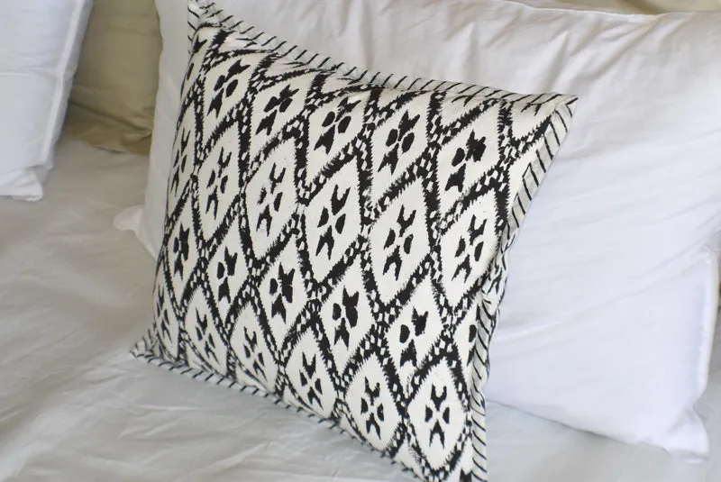 Hand Block Ikat Print Cushion Cover- Black