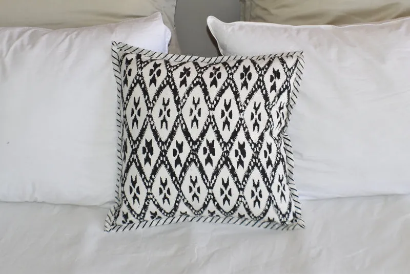 Hand Block Ikat Print Cushion Cover- Black