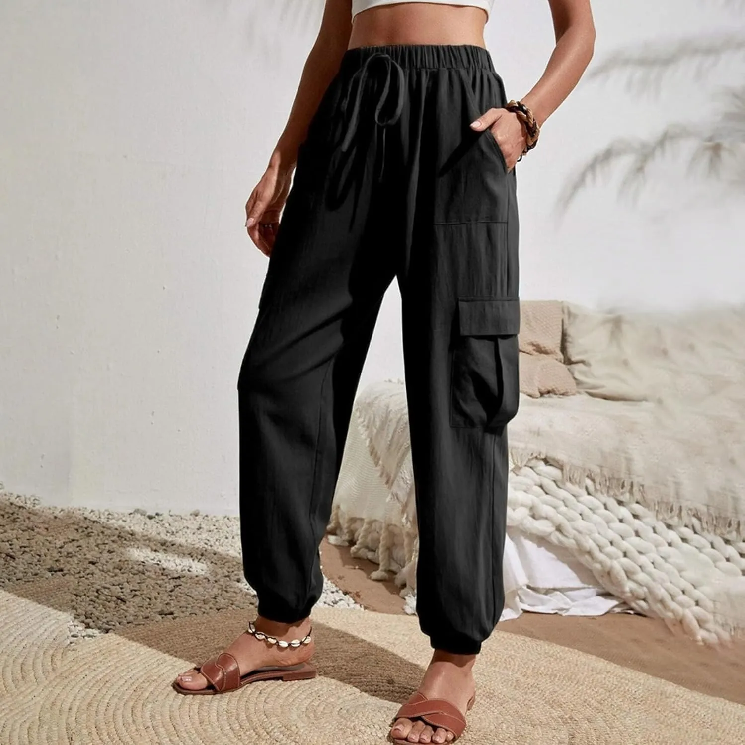 TARIENDY Light Weight Pants for Women Women's Elastic Drawstring Trousers Workout Casual Outfits high Waist Cargo Pants
