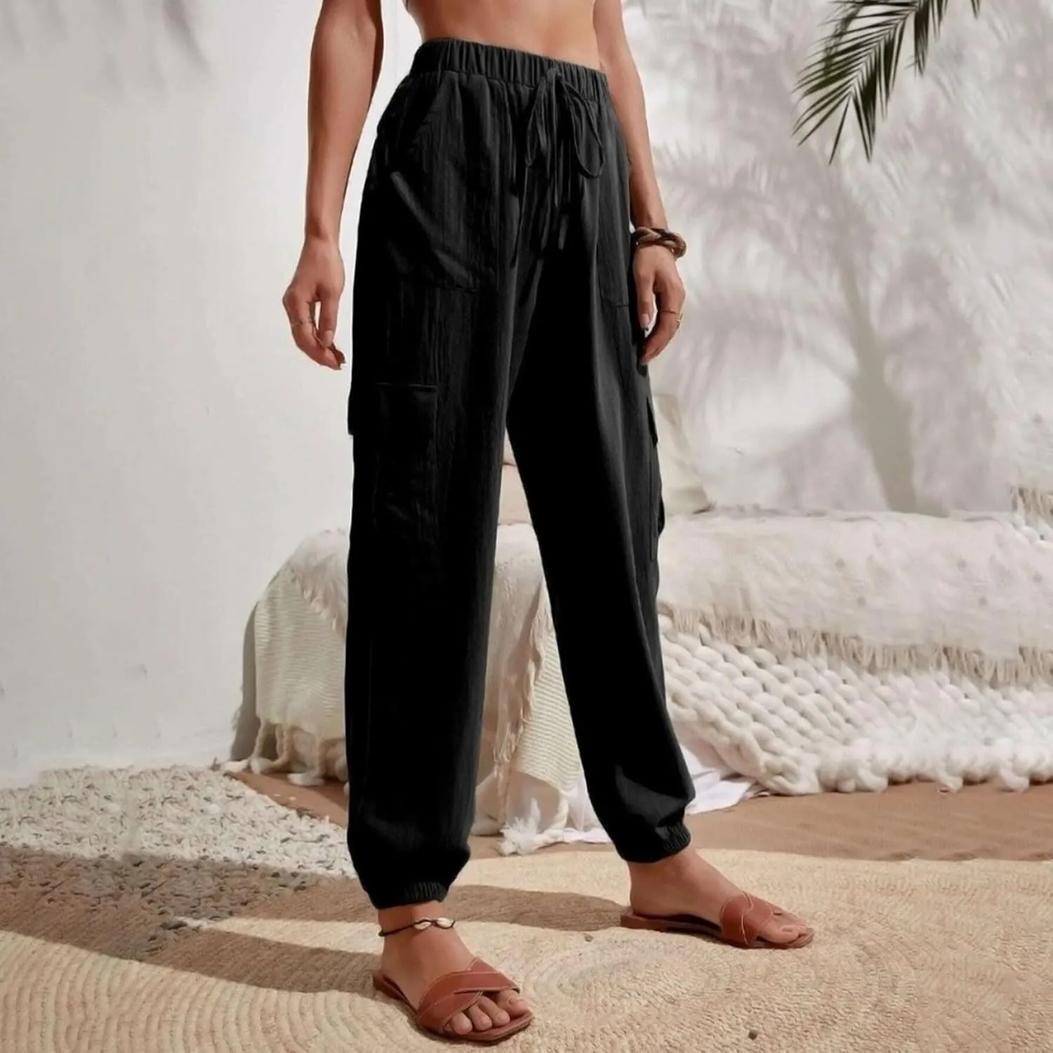 TARIENDY Light Weight Pants for Women Women's Elastic Drawstring Trousers Workout Casual Outfits high Waist Cargo Pants