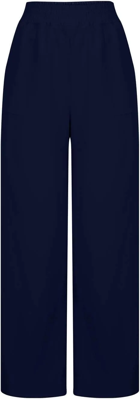 Women Cotton Linen High Elastic Waist Casual Pants, Summer Loose Wide Leg Trousers Comfy Breathable Clothes with Pockets